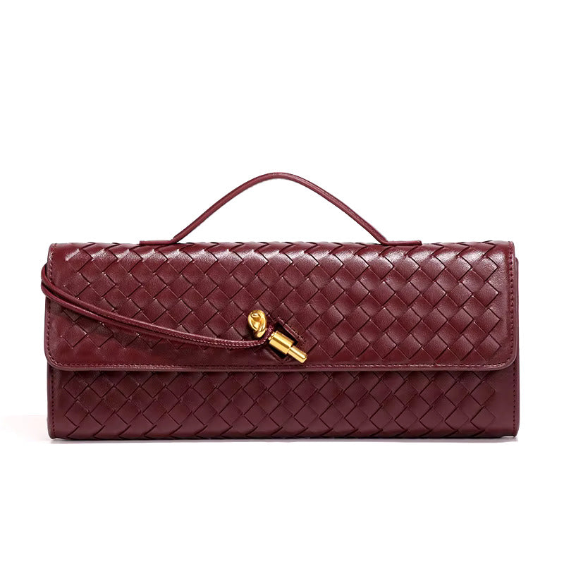 Reva – Woven Leather Clutch Bag, Top Handle Evening Purse