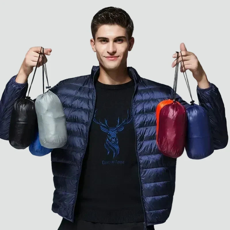 Men's Lightweight Puffer Jacket with Compact Storage Bag