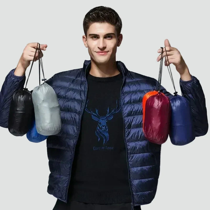 Men's Lightweight Puffer Jacket with Compact Storage Bag