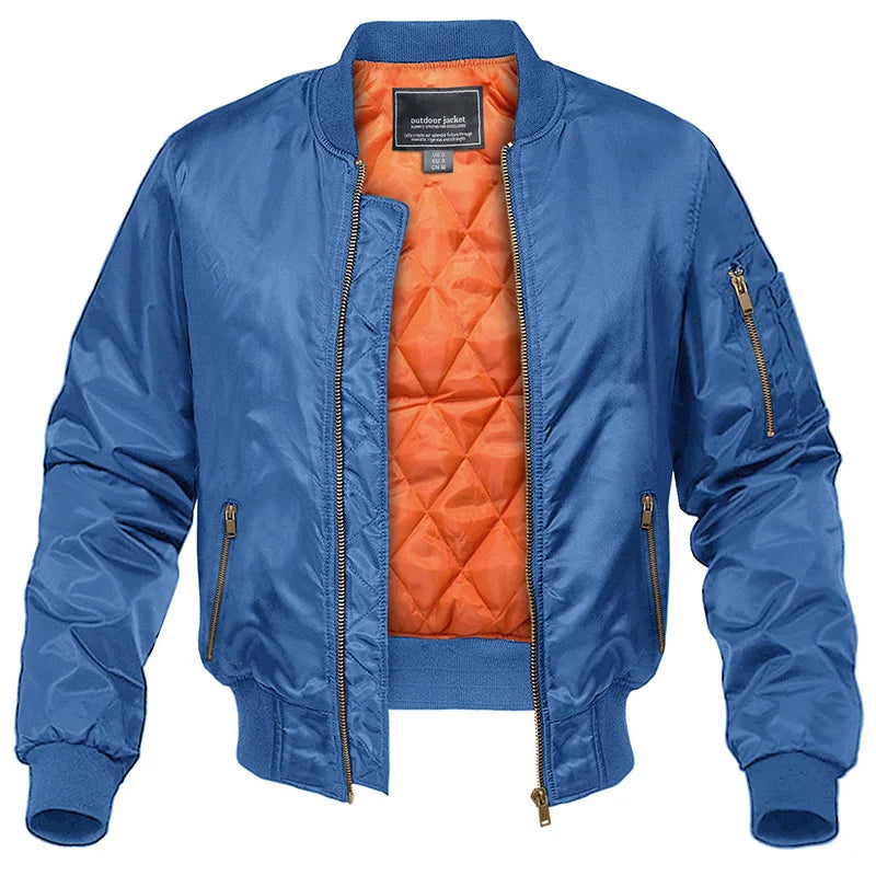Padded Bomber Jacket Men Lined Zipper Pockets