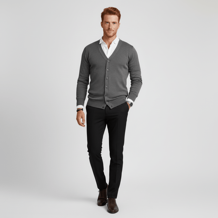 Classic V-Neck Slim-Fit Cardigan with Long Sleeves