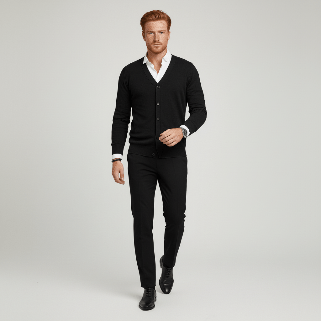 Classic V-Neck Slim-Fit Cardigan with Long Sleeves