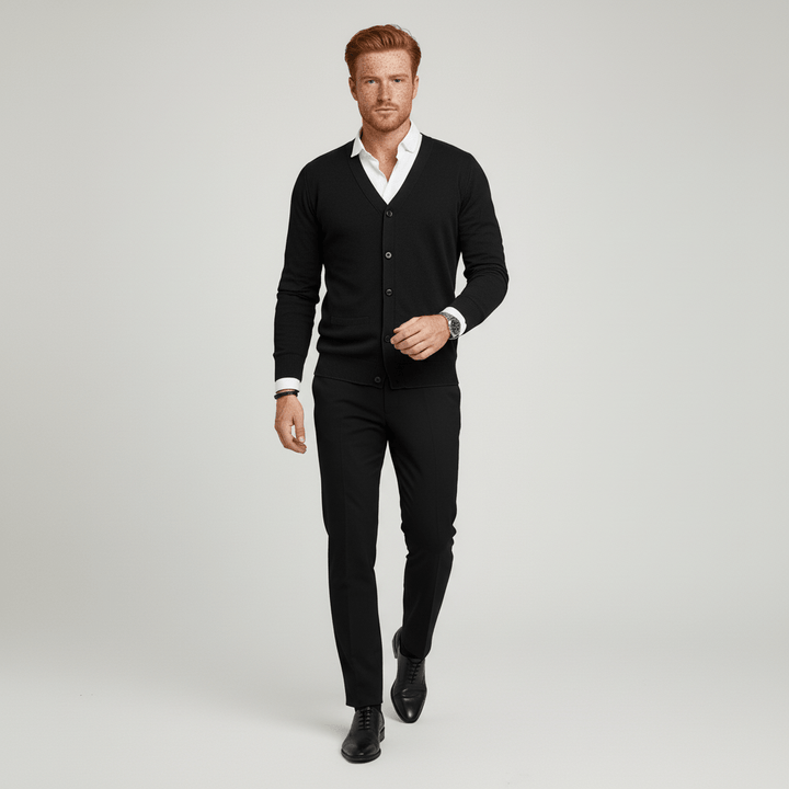 Classic V-Neck Slim-Fit Cardigan with Long Sleeves