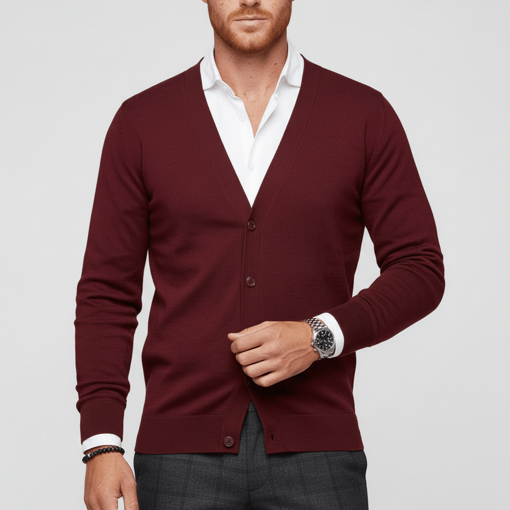 Classic V-Neck Slim-Fit Cardigan with Long Sleeves