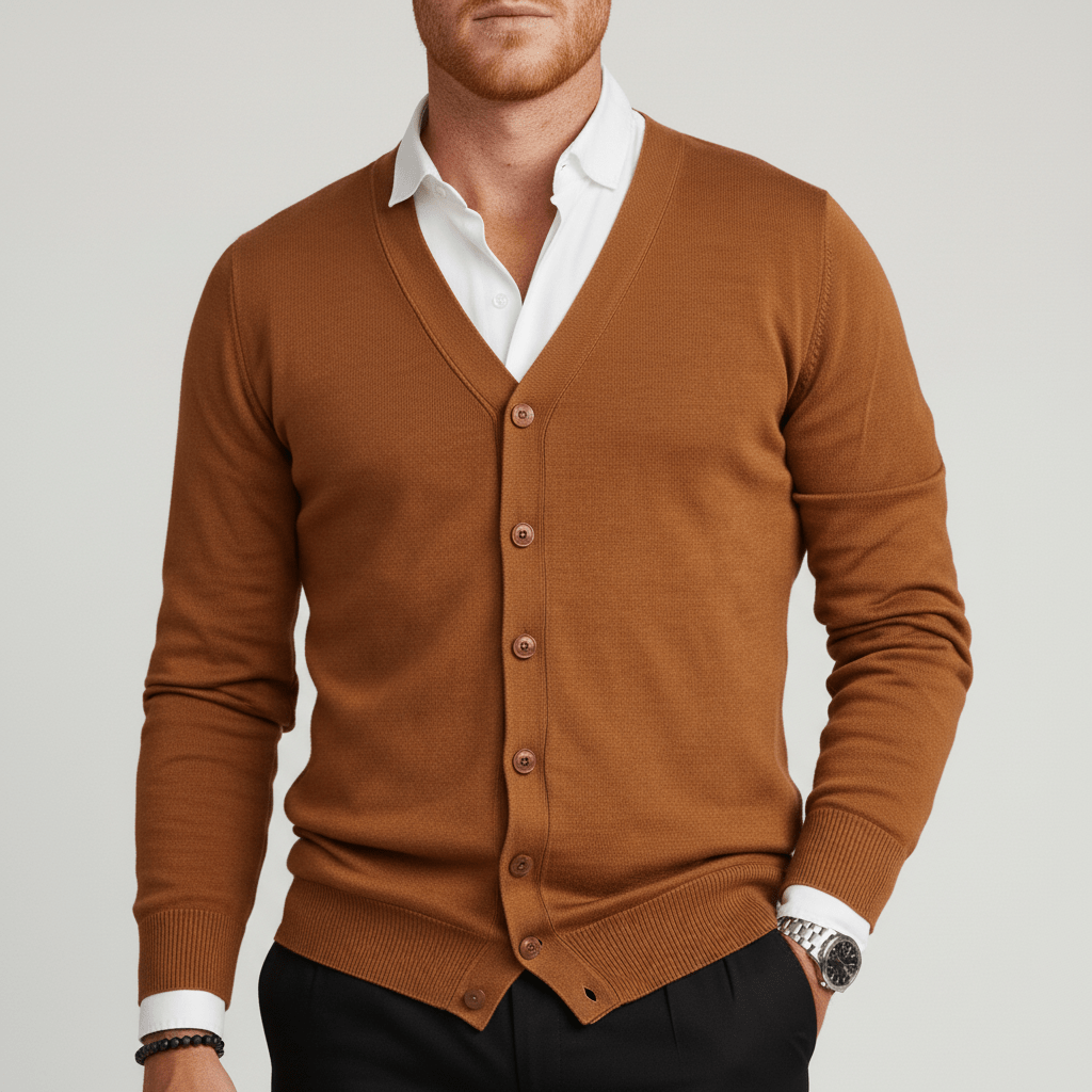 Classic V-Neck Slim-Fit Cardigan with Long Sleeves
