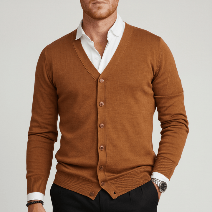 Classic V-Neck Slim-Fit Cardigan with Long Sleeves