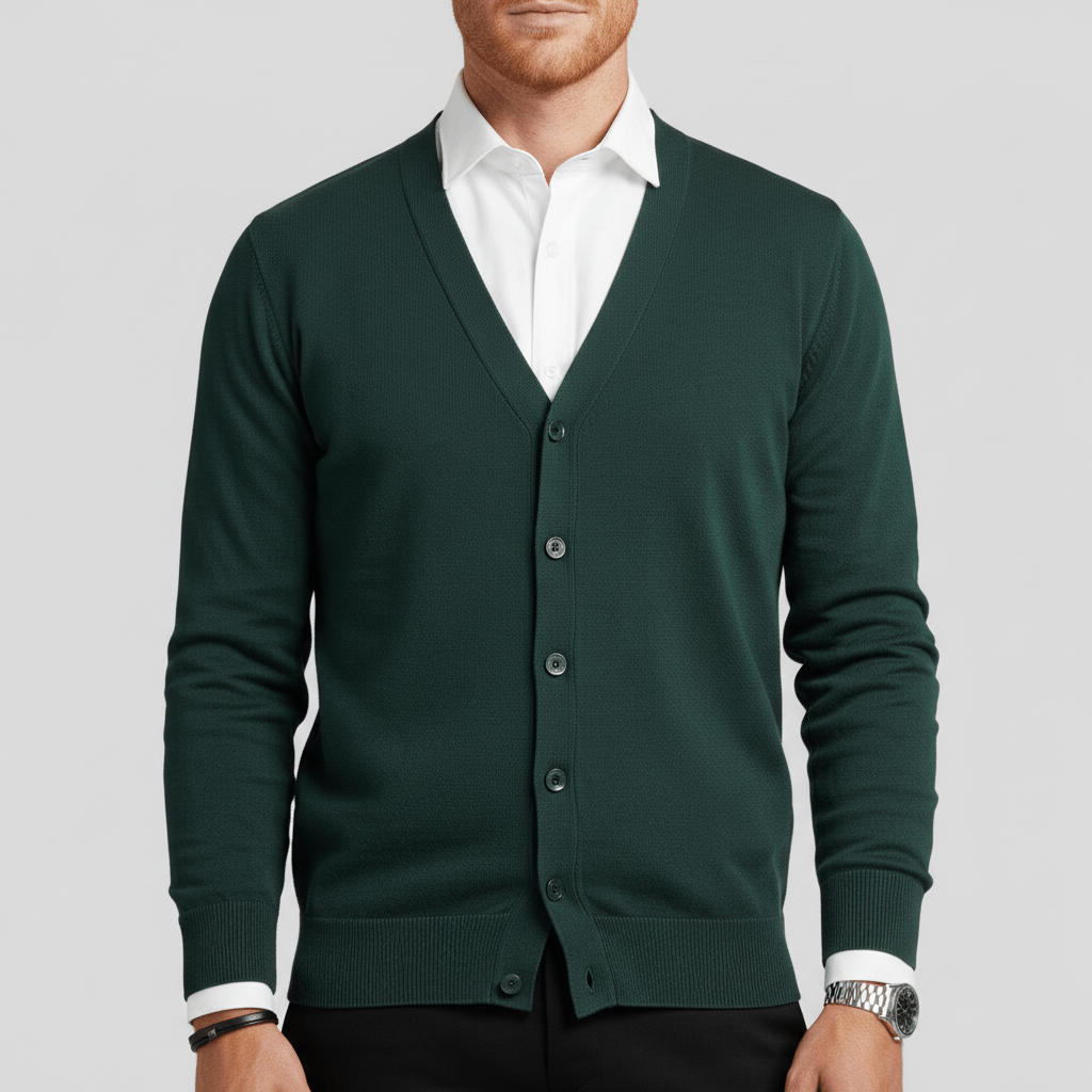 Classic V-Neck Slim-Fit Cardigan with Long Sleeves