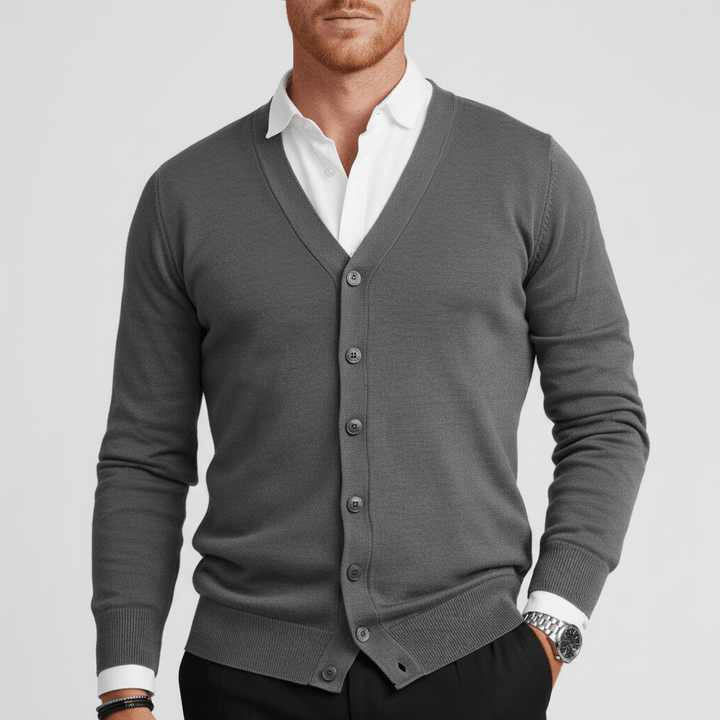 Classic V-Neck Slim-Fit Cardigan with Long Sleeves