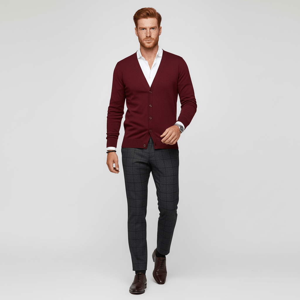 Classic V-Neck Slim-Fit Cardigan with Long Sleeves