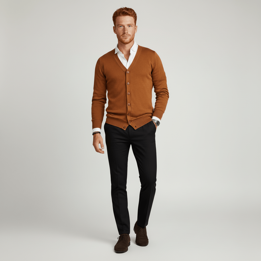 Classic V-Neck Slim-Fit Cardigan with Long Sleeves