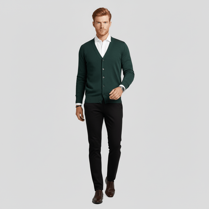 Classic V-Neck Slim-Fit Cardigan with Long Sleeves