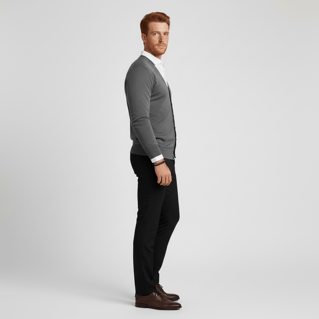Classic V-Neck Slim-Fit Cardigan with Long Sleeves