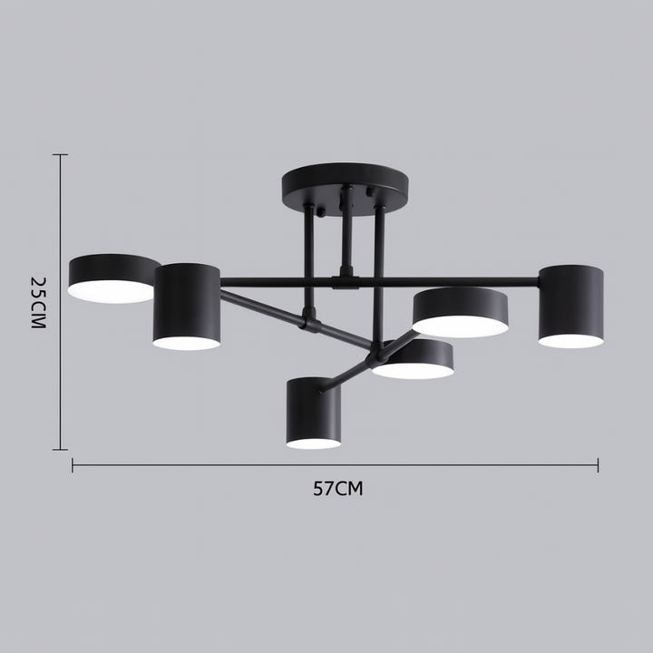 Six-Arm Cylindrical Shade Ceiling Light - Wrought Iron & Aluminum