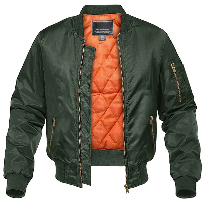 Padded Bomber Jacket Men Lined Zipper Pockets