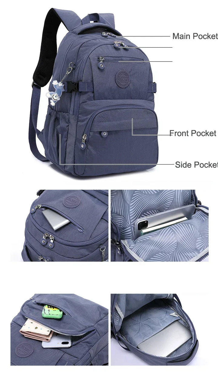 Urban Commuter Nylon Backpack - Durable Water-Resistant Travel Bag for Women