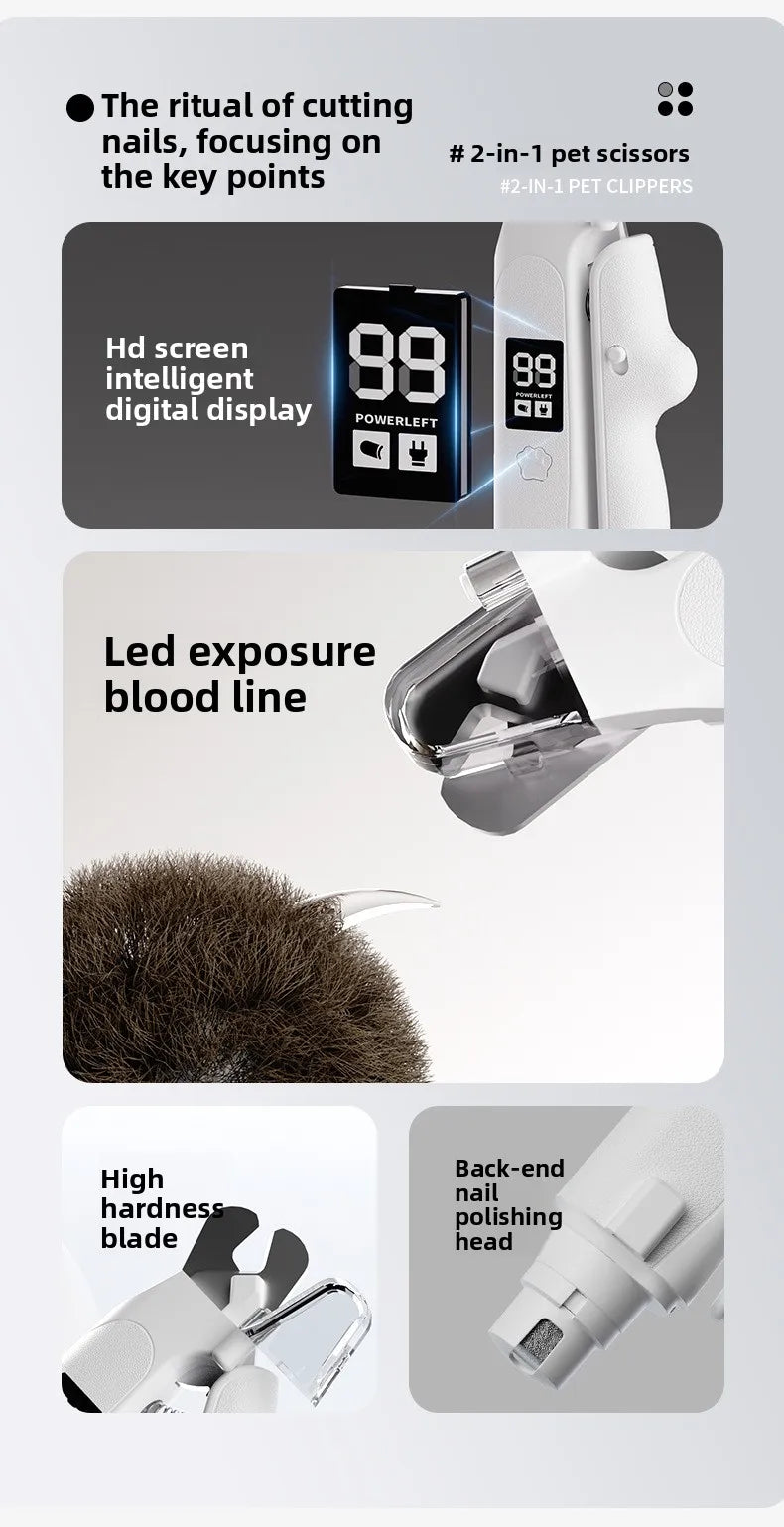 Dual-Function Pet Nail Care System with LED Safety Light – USB-C Rechargeable Clipper and Grinder