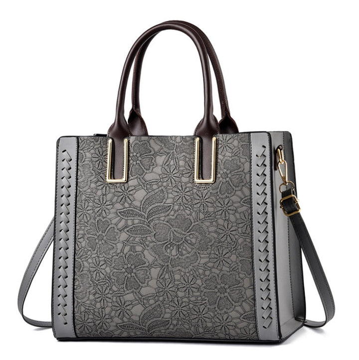 Flora – Embossed Vegan Leather Top Handle Tote Bag