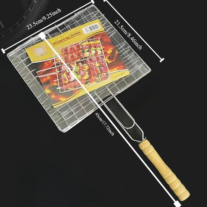 Premium Folding Stainless Steel Grill Basket with Non-Stick Coating and Heat-Resistant Handle