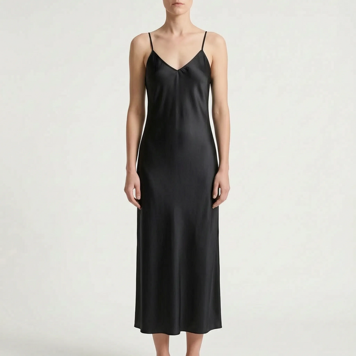 Luminous V-Neck Slip Maxi Dress - Elegant Ankle-Length Evening Wear