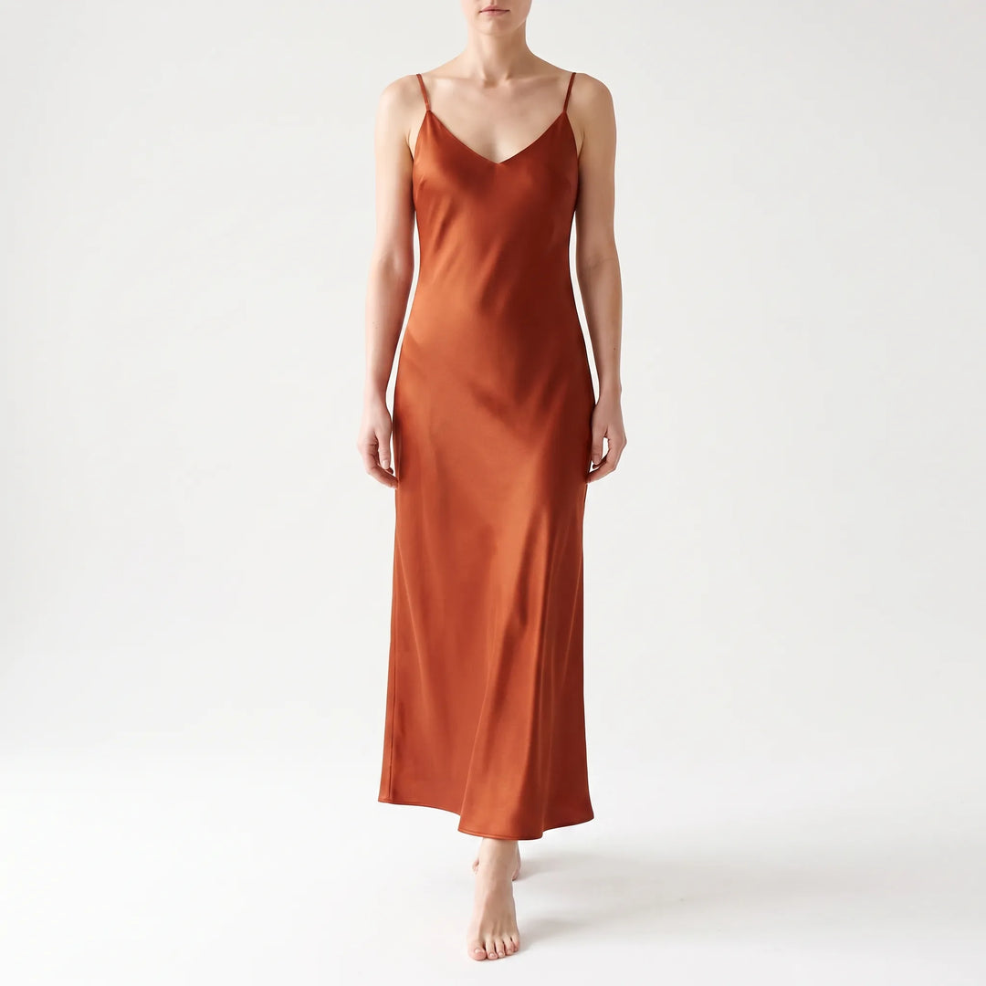Luminous V-Neck Slip Maxi Dress - Elegant Ankle-Length Evening Wear