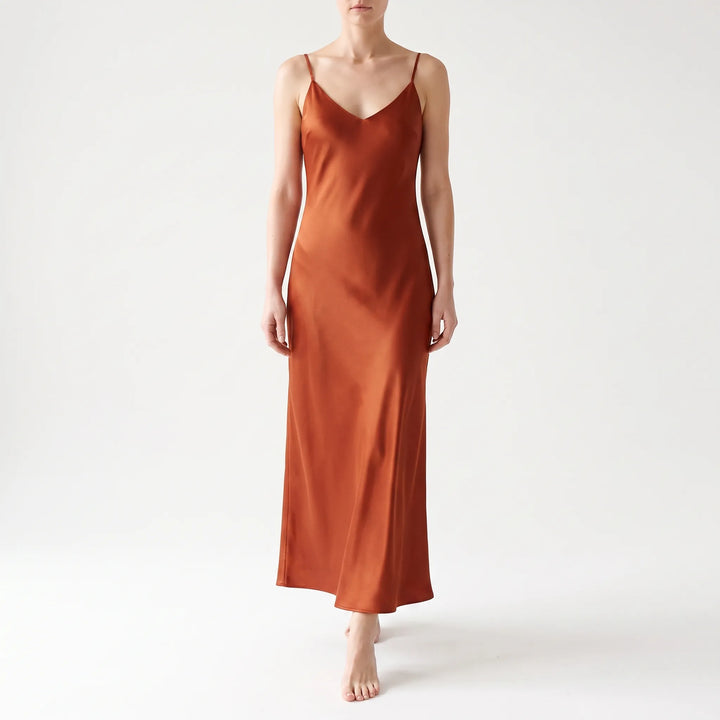 Luminous V-Neck Slip Maxi Dress - Elegant Ankle-Length Evening Wear