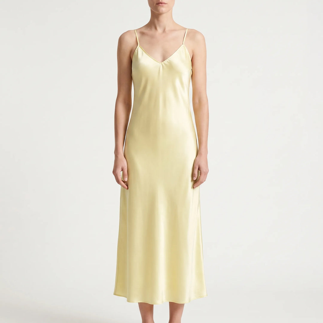 Luminous V-Neck Slip Maxi Dress - Elegant Ankle-Length Evening Wear