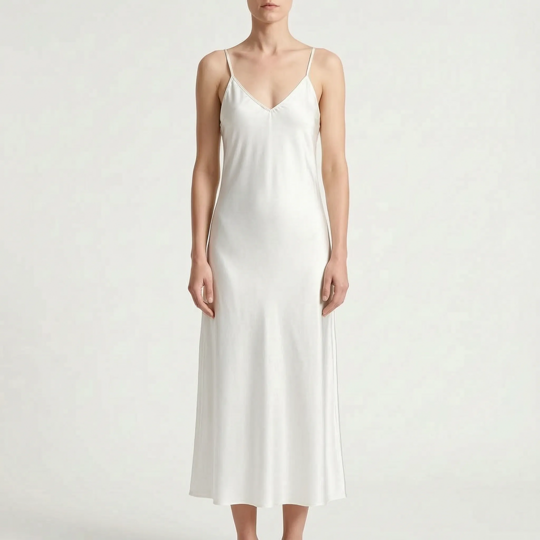 Luminous V-Neck Slip Maxi Dress - Elegant Ankle-Length Evening Wear