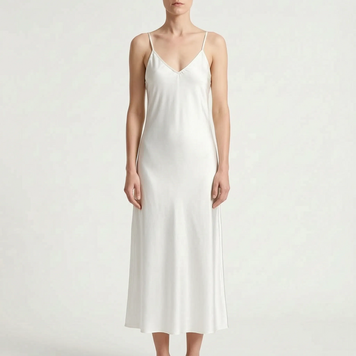 Luminous V-Neck Slip Maxi Dress - Elegant Ankle-Length Evening Wear