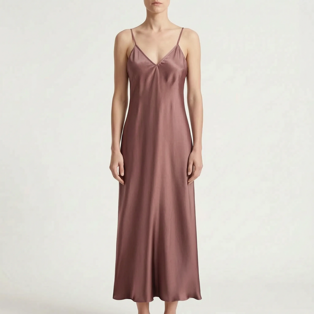 Luminous V-Neck Slip Maxi Dress - Elegant Ankle-Length Evening Wear