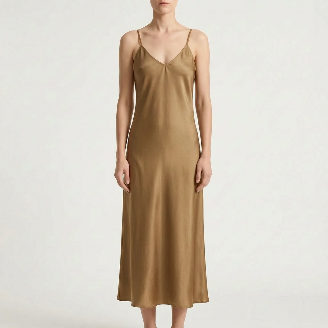 Luminous V-Neck Slip Maxi Dress - Elegant Ankle-Length Evening Wear