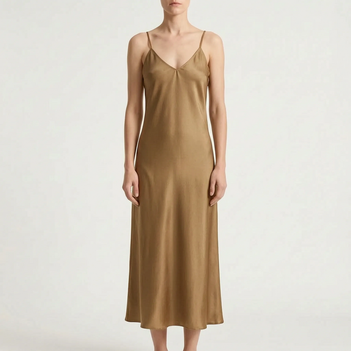 Luminous V-Neck Slip Maxi Dress - Elegant Ankle-Length Evening Wear