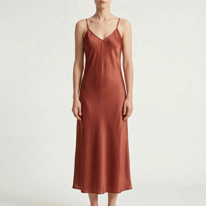 Luminous V-Neck Slip Maxi Dress - Elegant Ankle-Length Evening Wear