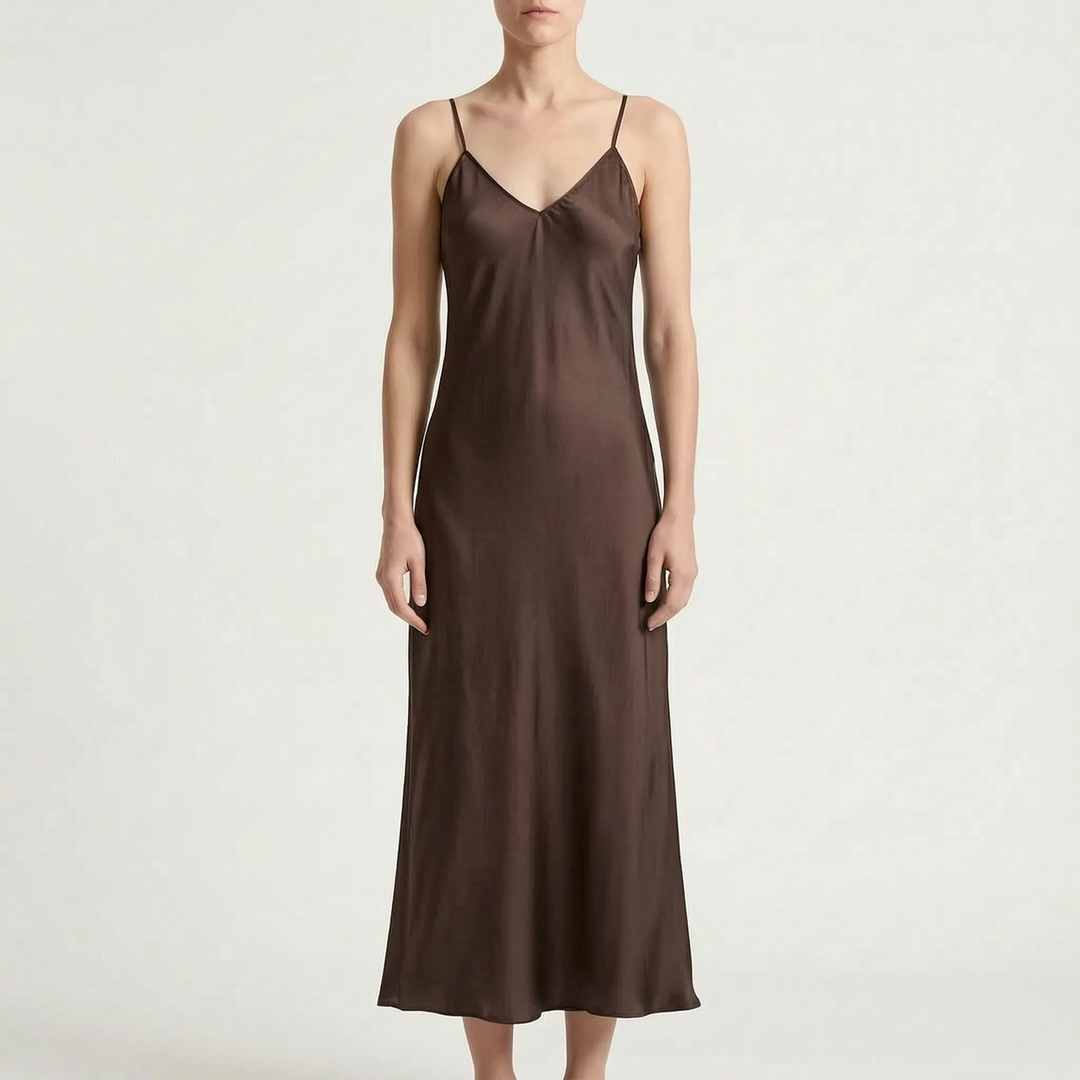 Luminous V-Neck Slip Maxi Dress - Elegant Ankle-Length Evening Wear
