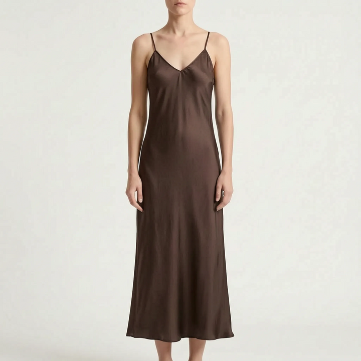 Luminous V-Neck Slip Maxi Dress - Elegant Ankle-Length Evening Wear