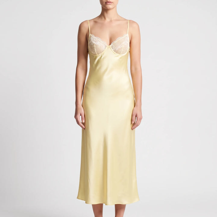 Summer Evening V-Neck Slip Dress with Textured Lace Trim