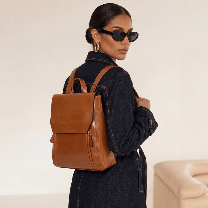 Sloane – Vegan Leather Backpack Women, Flap Travel Bag