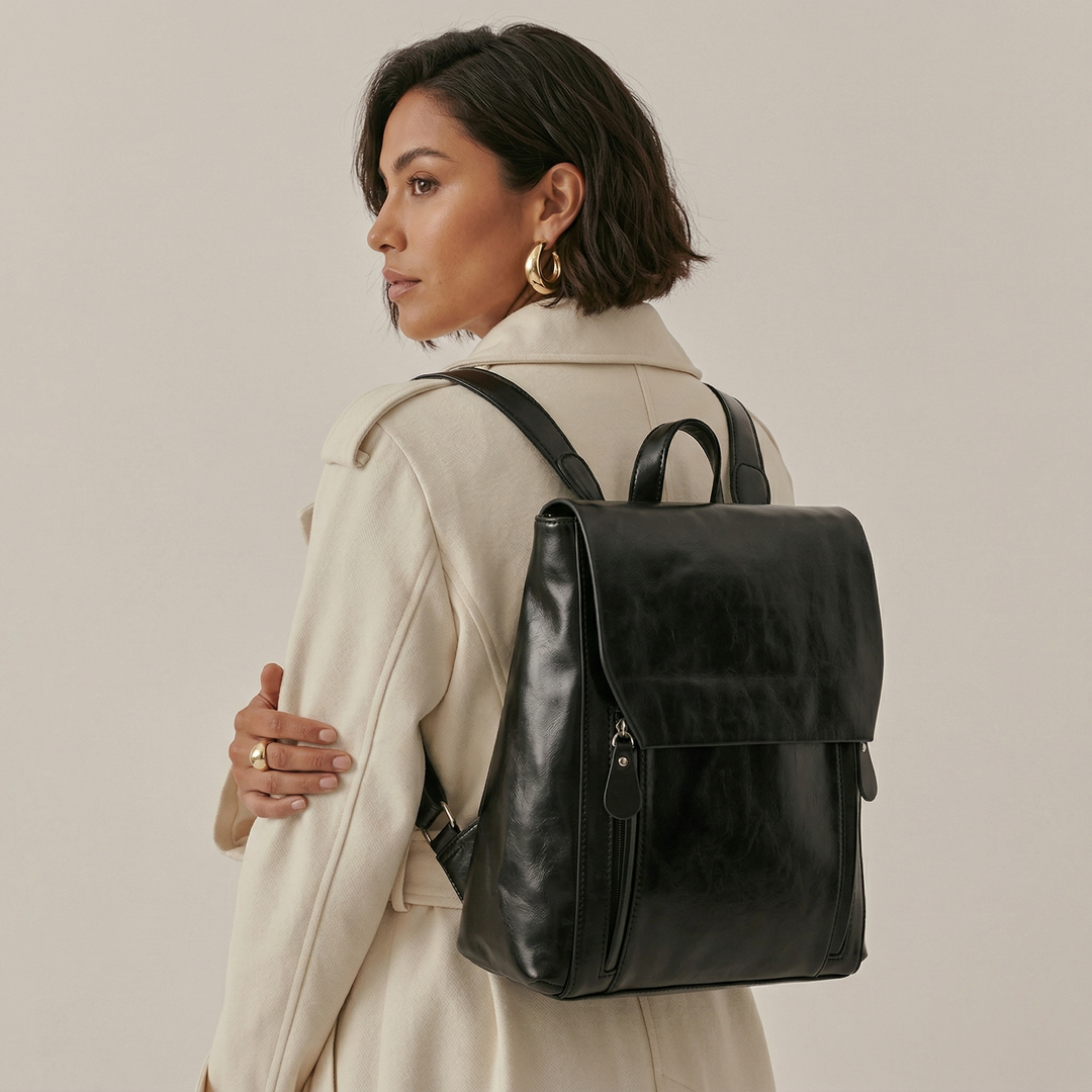 Sloane – Vegan Leather Backpack Women, Flap Travel Bag