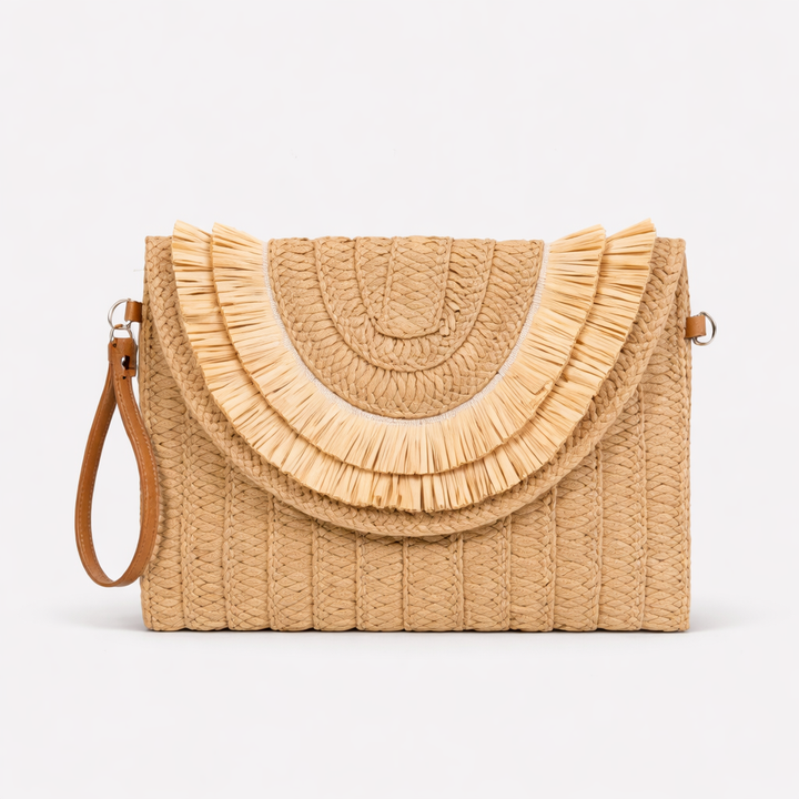 Solana – Raffia Fringe Flap Straw Handbag for Women