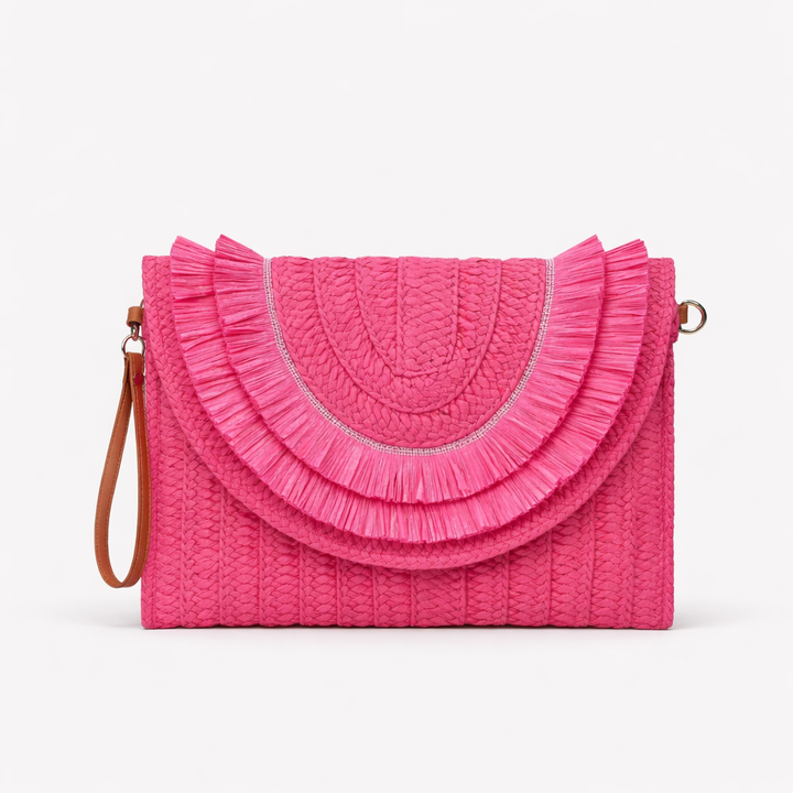 Solana – Raffia Fringe Flap Straw Handbag for Women