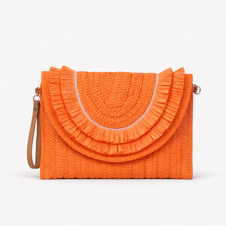 Solana – Raffia Fringe Flap Straw Handbag for Women
