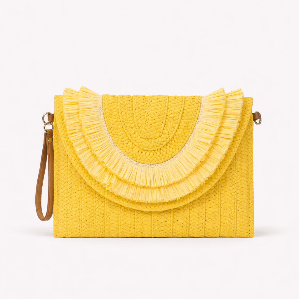 Solana – Raffia Fringe Flap Straw Handbag for Women