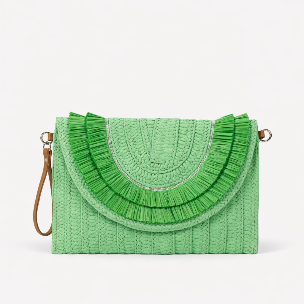 Solana – Raffia Fringe Flap Straw Handbag for Women