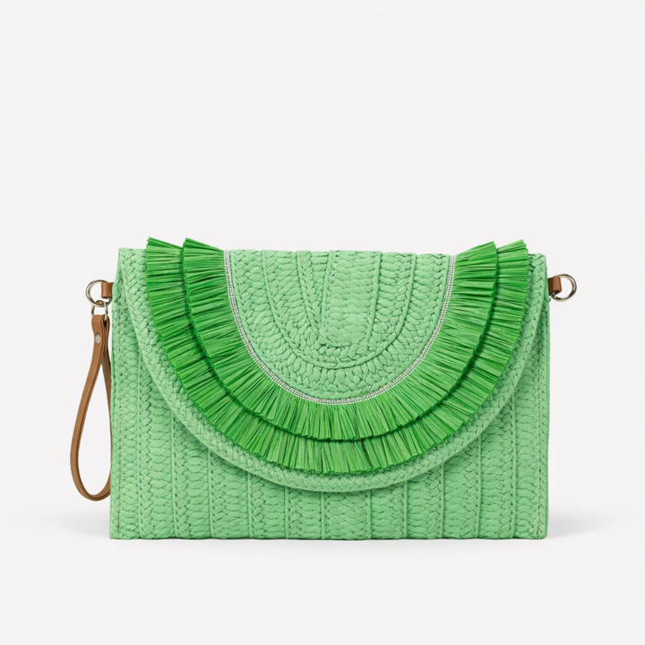 Solana – Raffia Fringe Flap Straw Handbag for Women