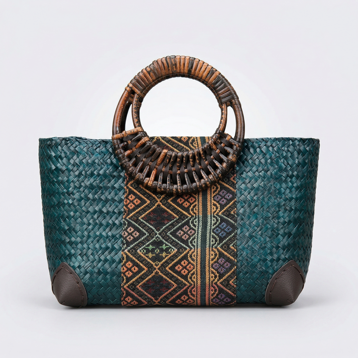 Solana – Woven Straw Top Handle Bag, Boho Clutch