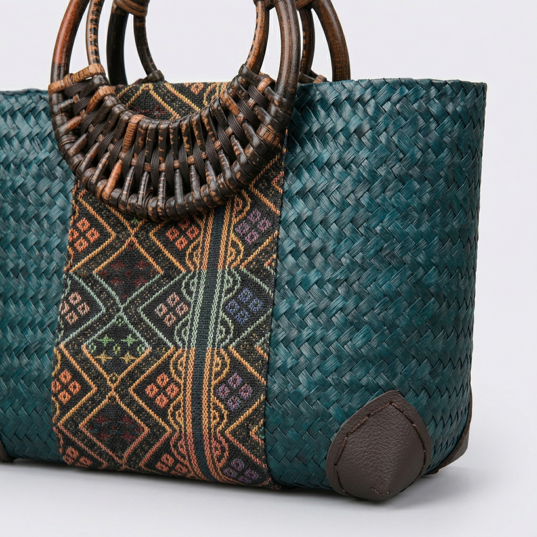 Solana – Woven Straw Top Handle Bag, Boho Clutch