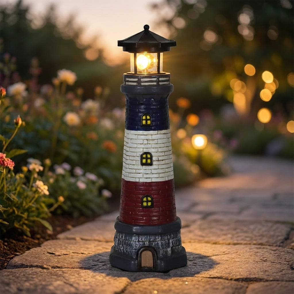 Solar Rotating Beacon Garden Light - Coastal Lighthouse Design