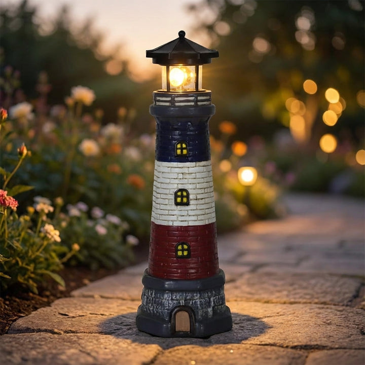 Solar Rotating Beacon Garden Light - Coastal Lighthouse Design