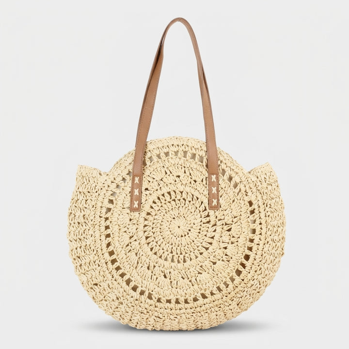 Soleil – Round Woven Straw Shoulder Bag for Beach & Travel