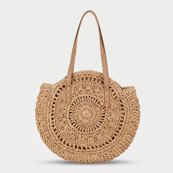 Soleil – Round Woven Straw Shoulder Bag for Beach & Travel