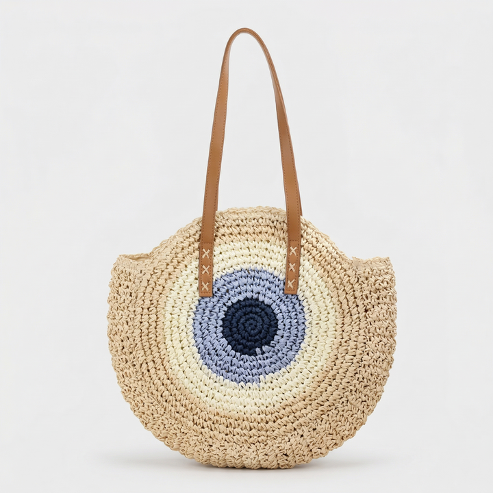 Soleil – Round Woven Straw Shoulder Bag for Beach & Travel